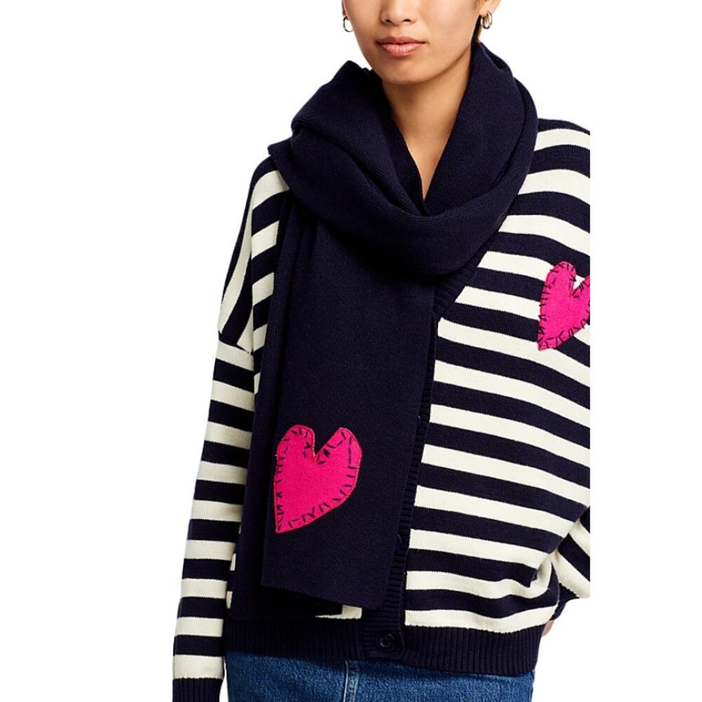 Brand New Aqua Kerri Rosenthal Women's OS Navy Blue Pink Heart Scarf